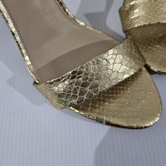 Sam Edelman Yaro Block Heel Sandal Gold Snake Embossed Vegan Leather Size 11 - Picture 6 of 16